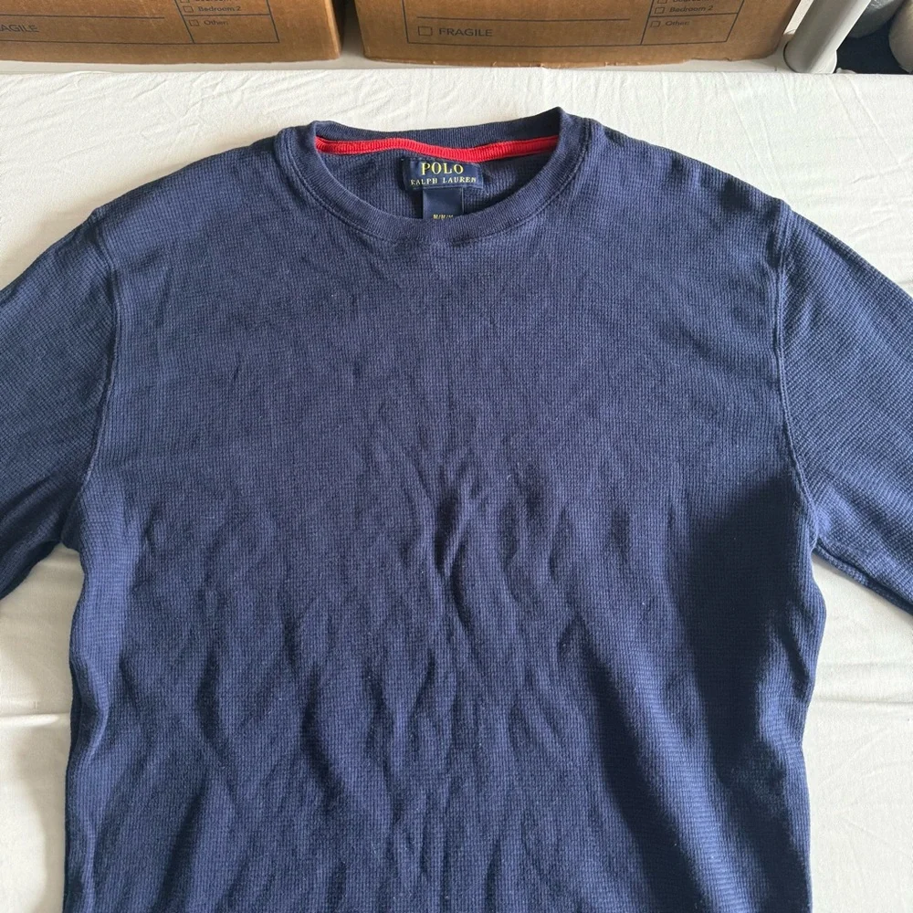 Polo Ralph Lauren Waffle Knit Thermal‎ Mens Medium Blue Embroidered Bear Logo